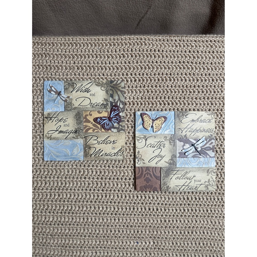New View Butterfly Dragonfly 3D Wall Art Plaques Set of 2 Inspirational Quotes